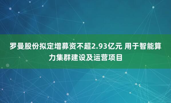 罗曼股份拟定增募资不超2.93亿元 用于智能算力集群建设及运营项目