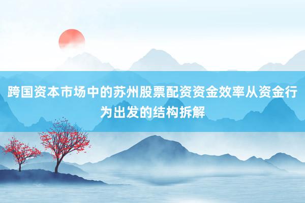 跨国资本市场中的苏州股票配资资金效率从资金行为出发的结构拆解
