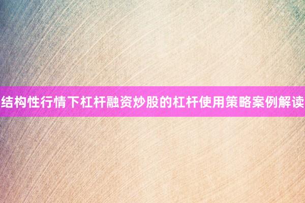 结构性行情下杠杆融资炒股的杠杆使用策略案例解读