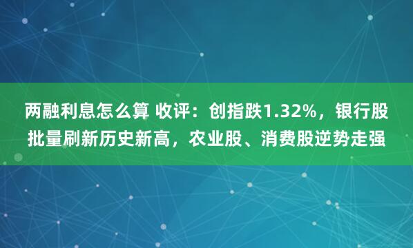 两融利息怎么算 收评：创指跌1.32%，银行股批量刷新历史新高，农业股、消费股逆势走强